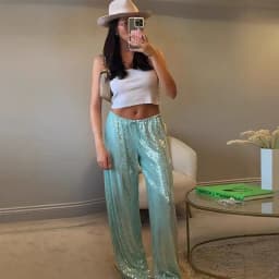 Street Sequin Lace Up Pants Women Elastic Low Waist Wide Leg Trousers Female 2026 Spring Summer Lady Shiny Party Club Clothes