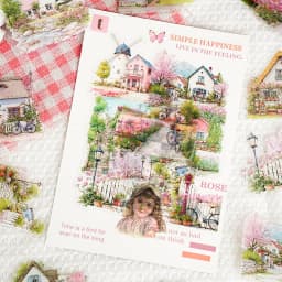 Etori Life Small Town Time Series Retro Town Architecture Pattern Sticker Pack DIY Collage Decoration, Handmade Scrapbook, Travel Stickers, Gift Box Packaging, Gift Paper Bag, Photo Album, Vintage Party, Student Stationery, Children's Stickers