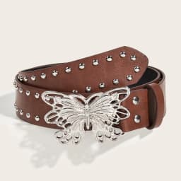 3.8x105cm Retro Punk Style Rivet Belt with Butterfly Metal Buckle Wide Belt Fashion Waistband Women's Jeans Pants Y2K Belt