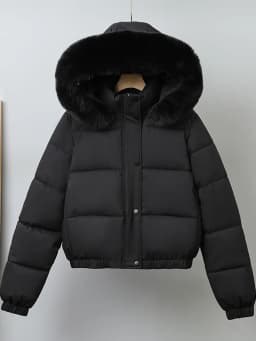Detachable Hat Fleece Lined Bread Coat Women's Winter Casual Loose Large Fur Collar Cotton Jacket Korean Style Short Length