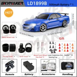 1/18 GTR R34 RWD RC Drift Car LDRC LD1899 2.4G ESP Gyro Alloy Metal Body LED Simulation Headlight Hobby RTR Racing RC Car Toy