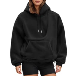 Women Fall And Winter Casual Fleece Solid Color Pet Pocket Hooded Sweatshirt Funny Adjustable Hem Pullover Hooded Women Pullover