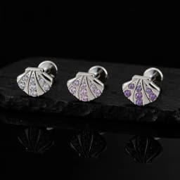 Right Grand ASTM F136 Titanium Seashell Flat Back Stud with CZ 16G Summer Cartilage Helix Conch Piercing Ocean Beach Jewelry