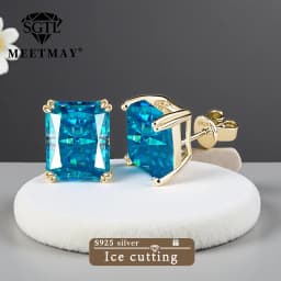 Bocarman Ice Cut Zircon Stud Earrings S925 Silver Paraiba Tanzanite Blue Mint Green Rectangular Multicolor Women Fine Jewelry