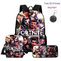 3Pcs Kids Backpack Set, Crossbody & Pencil Bag, FORTNITE Cartoon Bag, Lightweight for Boys Girls 6-10, Free 3D Printed Keychain