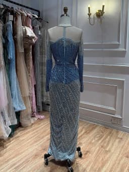 Serene Hill 2026 Luxury Blue Crystal Beaded Mermaid Evening Dress For Formal Wedding Party LA73544 Customized