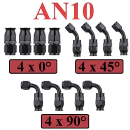 12Pcs Universal AN3 AN4 AN6 AN8 AN10 Straight 45 90 Degree Reusable Hose End Fittings Adapter For Swivel PTFE Oil Fuel Line Pipe