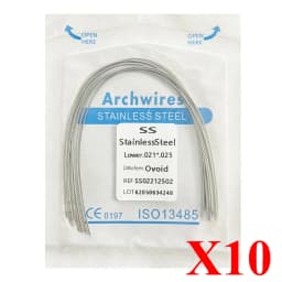 10pack AG Dental Arch Wires Orthodontic Super Elastic NITI Round Rectangle Archwire Lower/Upper 012/014/016/018/020/16x16/16x22