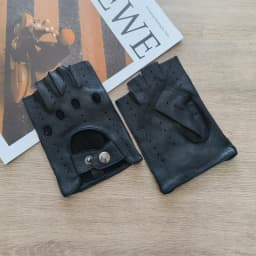 Thin Men's Deer Skin Half Finger Gloves, Single-Layer Outdoor Cycling Driving Leather Gloves