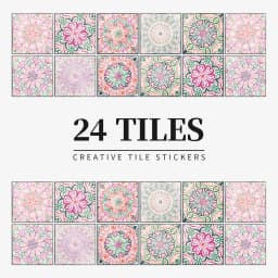 24 Pieces of Mandala Retro Pattern Glossy Self-adhesive Tile Stickers for Kitchen and Bathroom Removable Waterproof Wall Sticker