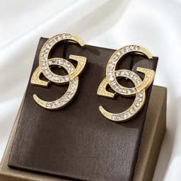 Luxury Rhinestone Interlocking Letter Earrings Double CZ Stud Earrings For Women Bridal & Bridesmaid Wear