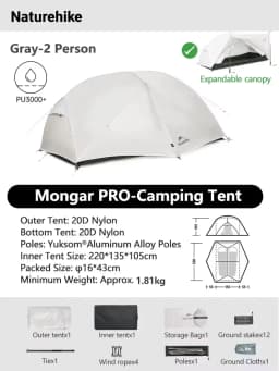 Naturehike Mongar 1 2 3 Base/UL/PRO Camping Tent Ultralight Outdoor Waterproof Hiking Tent 1 2 3 Person Backpacking Tent