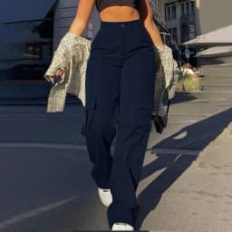 Women Cargo Pants With Pockets Stretch High Waisted Casual Sweatpants Straight Wide Leg Long Pants Sporty Jogger Trouser