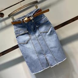 High-Waisted Elastic Mid-Length Hip-Hugging Skirt for Women Spring Summer 2026 New Fashion Slit and Versatile Denim Skirts