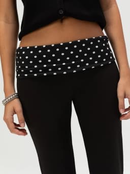 Womens Polka Dot Fold Over Waistband Flared Pants Elastic Low Waist Wide Leg Leggings Bell Bottoms Sweatpants