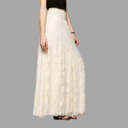 Hook-up Slim-fitting and Thin High-waisted Hollow-out Lace Skirt Long Versatile Elastic Waist Pleated Floor-mopping Skirt 2025