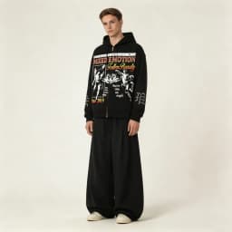 Oversized Hooded Pullover Sweatshirt Hip Hop Punk Men's and Women's Baggy Full Zipper Jacket Angel Graffiti Printed Wash Hoodie