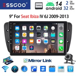 ESSGOO Android 14 2DIN Car Stereo Radio 9" Display For Seat Ibiza IV 6J 09-13 Apple Carplay Android Auto GPS Navi BT FM RDS Wifi