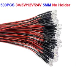 20-1000pcs 3mm 5mm 10mm LED Pre-wired water clear 3V 5V 12V Red Green Blue white RGB UV light-emitting diode with Plastic Holder