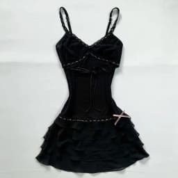 Lace Yarn Pattern Sexy Slim Pink Dress Mini Skirt Tie Rope Halter Bow Lace Decoration Sexy Slim Retro Fashion Aesthetic
