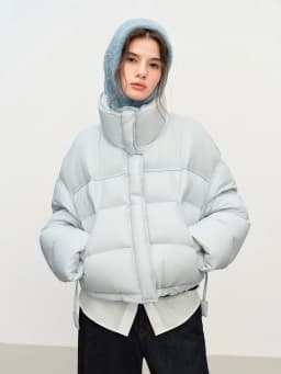 FSLE Winter 2025 Women Cloud-Like Puffer Coat - Stand Collar Short Down Jacket Lazy Chic Style Glossy Finish for Casual Comfort