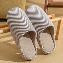 Simple Striped Home Slippers Men's Spring and Autumn Indoor Wooden Floor Bedroom Silent Comfortable Japanese Style Home Shoes