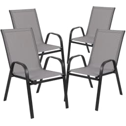 4 Metal Outdoor Chair Set Stackable Patio Textilene Dining Chair Stack Metal Frame Set of 4, Load Weight 150kg, Black,Brown,Gray