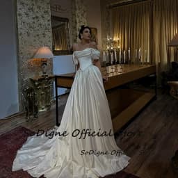 SoDigne A-line Satin Simple Wedding Dress Off Shoulder Long Bride Dresses Elegant Bridal Gowns Robe De Mairee Customized