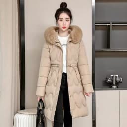 2026 Winter New Fur Collar Puffer Down Parka Loose Long Hooded Warmer Thicken Snow Jacket Pocket Zipper Outerwear Female