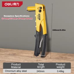 20Cr Steel Jaw One-Hand Rivet Gun Quick-Change 4 Nozzles 2.4/3.2/4/4.8mm Pop Riveter Heavy Duty Blind Rivet Tool Sheet Metal