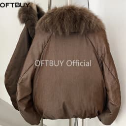 OFTBUY Oversized Quilted Outerwear Warm Winter Wear Smooth Zipper Duck Down Jacket Female Women Genuine Fox Fur Winter Coat
