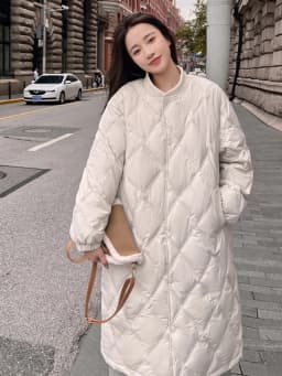 Women's Mid-Length Lightweight down Cotton Jacket Diamond Pattern Knitted Coat Winter Warm Casual Style Standard Size