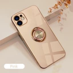 Luxury Plating Silicone Case For iPhone 16 15 14 13 12 11 Pro Xs Max Mini SE XR 8 Metal Ring Holder Stand Shockproof Soft Cover