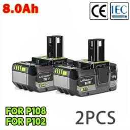 For Ryobi 18V 8.0AH lithium Battery 18V low self discharge, Suitable For all Tools 18V P104 P107 P108 RB18L50 RB18L20
