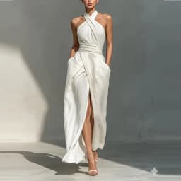 Chic Solid Front Split Boho Long Dress Woman Spring Sexy Off Shoulder Halter Party Dress Summer Sleeveless High Waist Maxi Dress