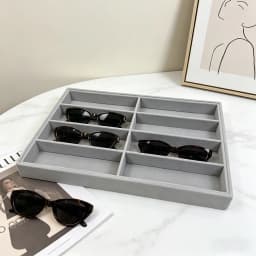 A Multi-Specification Eight-Slot, Six-Slot, Four-Slot Grey and Beige Jewelry and Sunglasses Display, Storage and Organizing Box