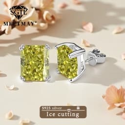 Bocarman Ice Cut Zircon Stud Earrings S925 Silver Paraiba Tanzanite Blue Mint Green Rectangular Multicolor Women Fine Jewelry
