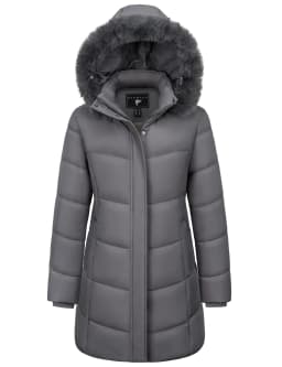 TACVASEN Womens Fleece Long Padding Winter Jacket Down Puffer Outwear with Removable Hood Waterproof Windproof Thicken Park Coat