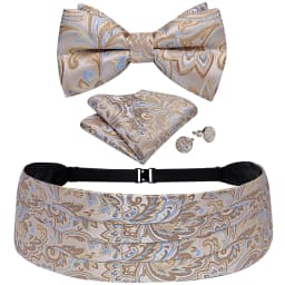 Mens Paisley Cummerbund 4pcs Set, Bow Tie Pocket Square Cufflinks Included, Ideal For Groom Wedding Banquet Formal Occasions