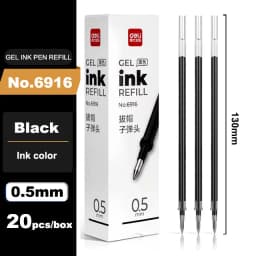 Deli 20Pcs/lot Gel Pen Refill 0.5mm Ink Black Red Blue Colors Refills Writing Signature School Stationery Supplies Pen Core Gift