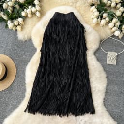 New In 2026 Spring Summer Tassel Midi Long Skirt For Women Trendy High Waist Streetwear Casual Skirts