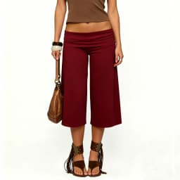 Lamuusaa y2k Capris Pants Women Clothing Solid Color Elastic Low Waist Folded Wide Leg Loose Cropped Trousers Fashion Streetwear