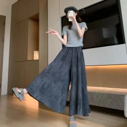 Summer Thin High Waist Wide Leg Ice Silk Skirt Pants Women's Stylish Dyed Korean Style Casual Pants Nine Points High Waist