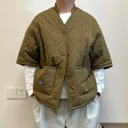 Retro Japanese Style Cotton Jacket Inner Short Sleeve Unisex Winter Coat Warmth Cleanfit Casual Pure Color Button up