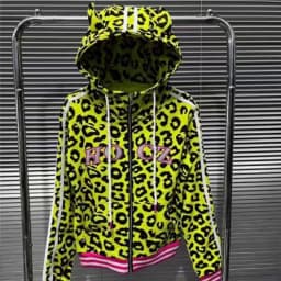 Yellow Leopard Print Devil Horn Hoodie Zipper Jacket Men Women Casual Streetwear Brand Sweatshirt Standard Fit Autumn 2025