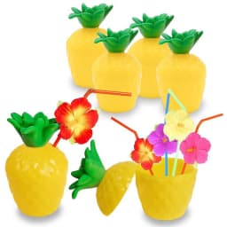 6/10pcs Hawaiian Summer Pineapple Coconut Drinking Cups Strawberry Shaped Juice Drink Cups for Birthday Wedding Beach Pool Party