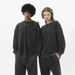 Oversize Top High Street Retro Solid Color Worn Looking Washed-out Men's and Women's Hip Hop Loose American round Neck Sweater