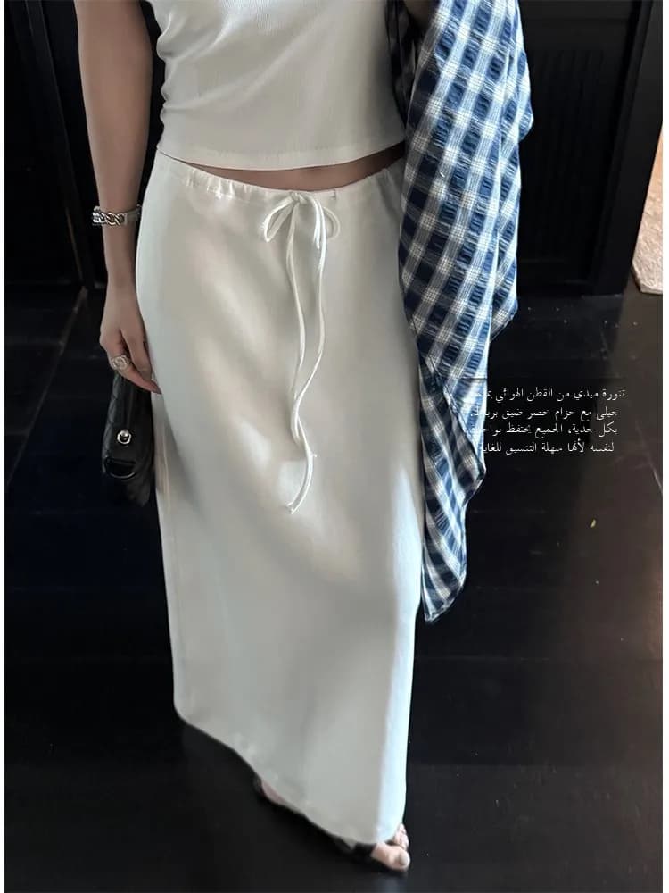 High Waist Drawstring White Half Skirt Korean Style Elegant Drapey Straight Skirt Women's Fashionable Versatile Autumn New Ar...
