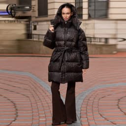 Leopard Print Hooded Puffer Women's Winter Coat Belted Waist Midi Length Padded Jackets for Woman Jacket Warm Streetwear