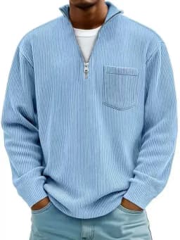 Autumn And Winter New Men's Solid Color Corduroy Long-sleeved Zipper Stand-up Collar Loose Fashion Men's Sweater